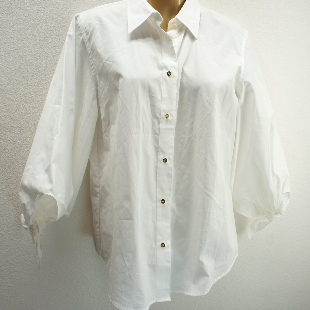 Ralph lauren white puff tie sleeve blouse size L  NWTS
